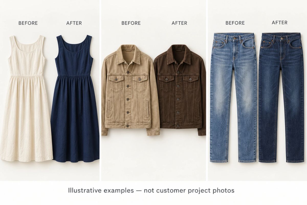 Before and after color idea: Cotton dress: cream to navy