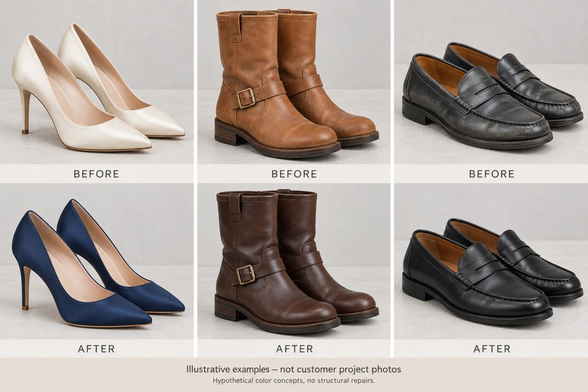 Before and after color idea: Satin heels: ivory to navy