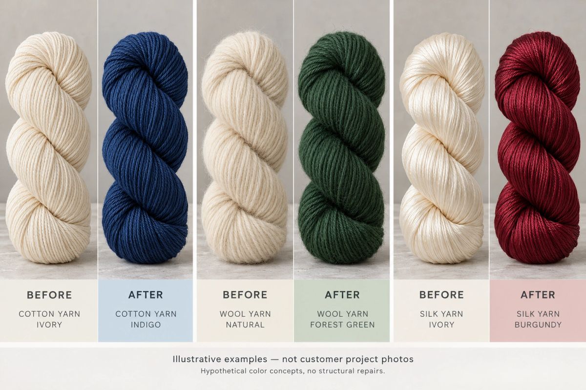 Before and after color idea: Cotton yarn: ivory to indigo